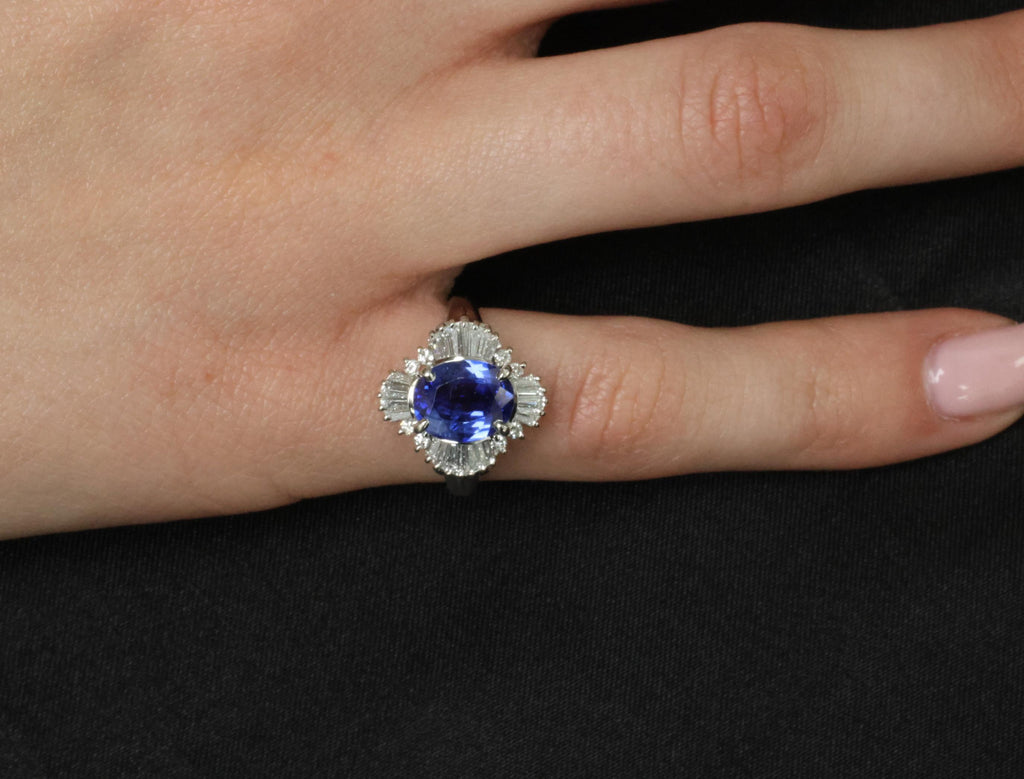 2.62ct GIA Ceylon Heated Sapphire & 0.47ct Diamond Platinum Ring Size 5.25, 7.5g