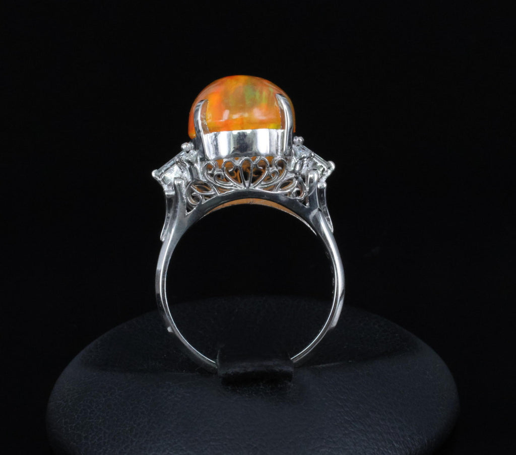 Fine 5.62ct Natural Mexican Fire Opal & 0.31ct Diamond Platinum Ring, Size 6.25