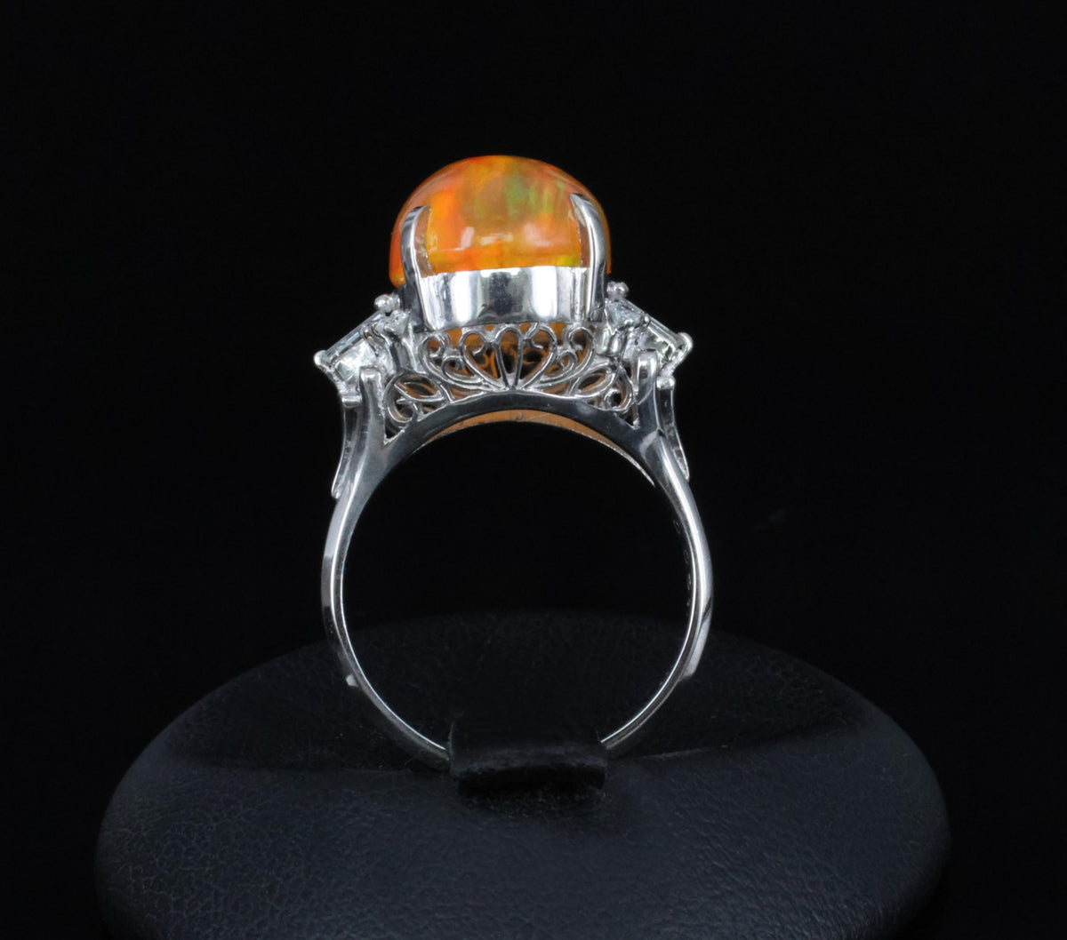Fine 5.62ct Natural Mexican Fire Opal & 0.31ct Diamond Platinum Ring, Size 6.25