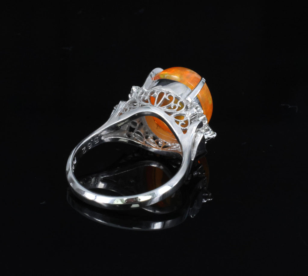 Fine 5.62ct Natural Mexican Fire Opal & 0.31ct Diamond Platinum Ring, Size 6.25