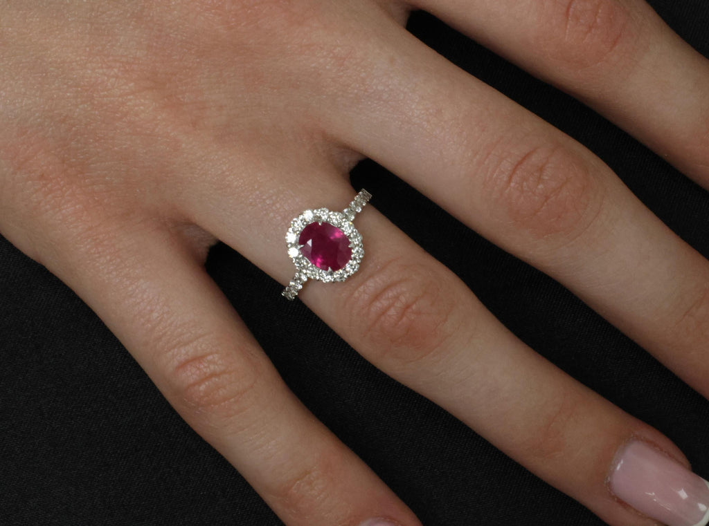Fine 1.47ct GIA Mozambique Vivid Red Ruby & 0.61ct Diamond Platinum Ring Size 6
