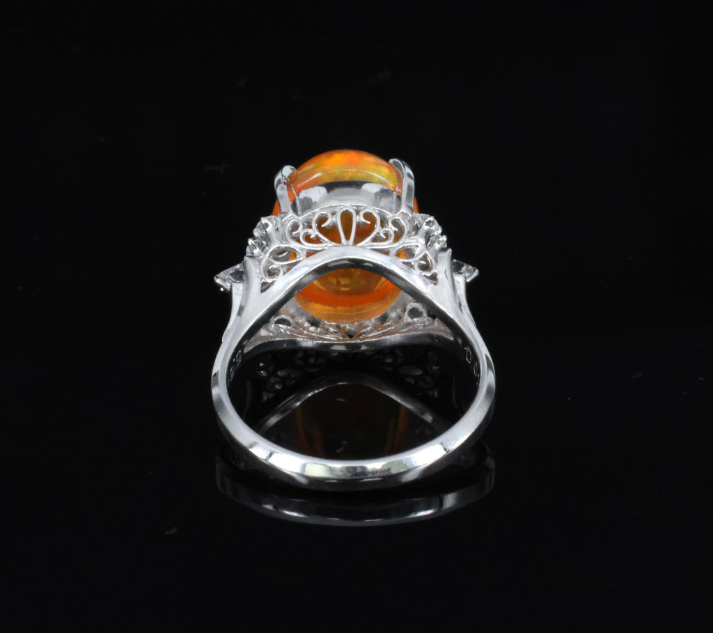 Fine 5.62ct Natural Mexican Fire Opal & 0.31ct Diamond Platinum Ring, Size 6.25