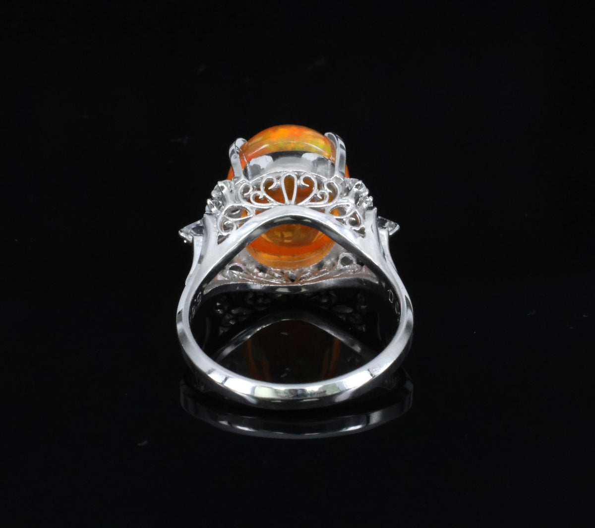 Fine 5.62ct Natural Mexican Fire Opal & 0.31ct Diamond Platinum Ring, Size 6.25