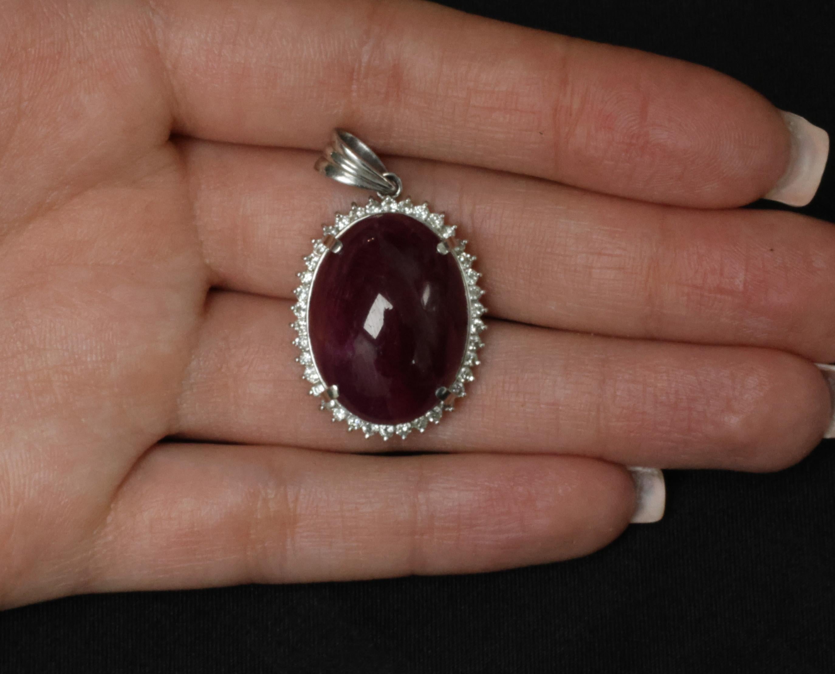 Vintage 29.45ct Natural Ruby & 0.85ct Diamond Platinum Pendant