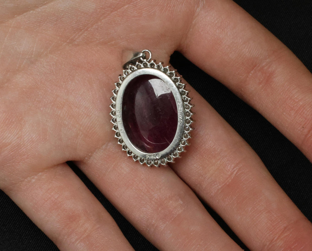 Vintage 29.45ct Natural Ruby & 0.85ct Diamond Platinum Pendant
