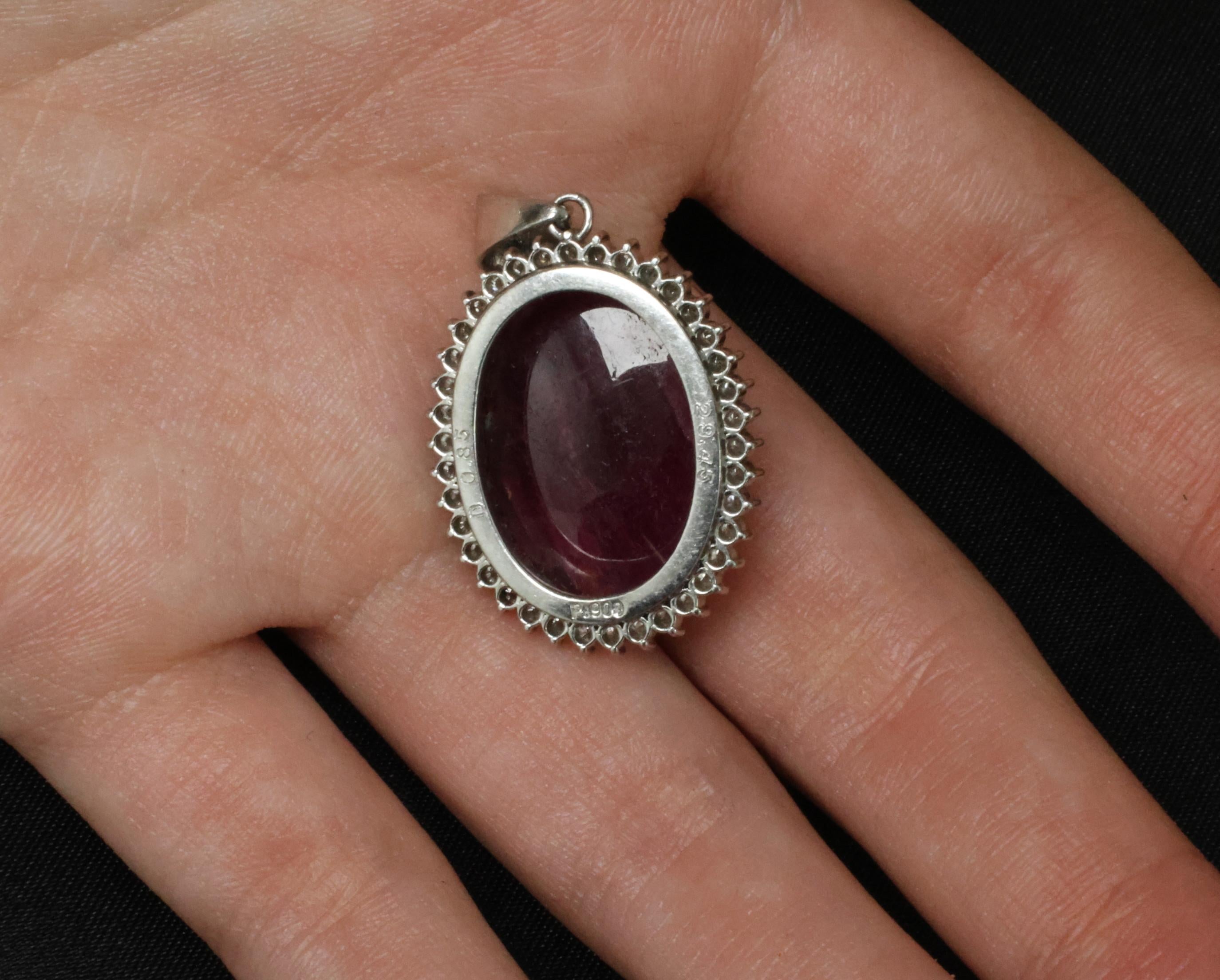 Vintage 29.45ct Natural Ruby & 0.85ct Diamond Platinum Pendant