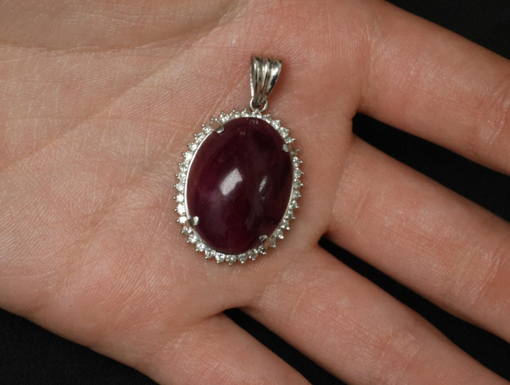Vintage 29.45ct Natural Ruby & 0.85ct Diamond Platinum Pendant