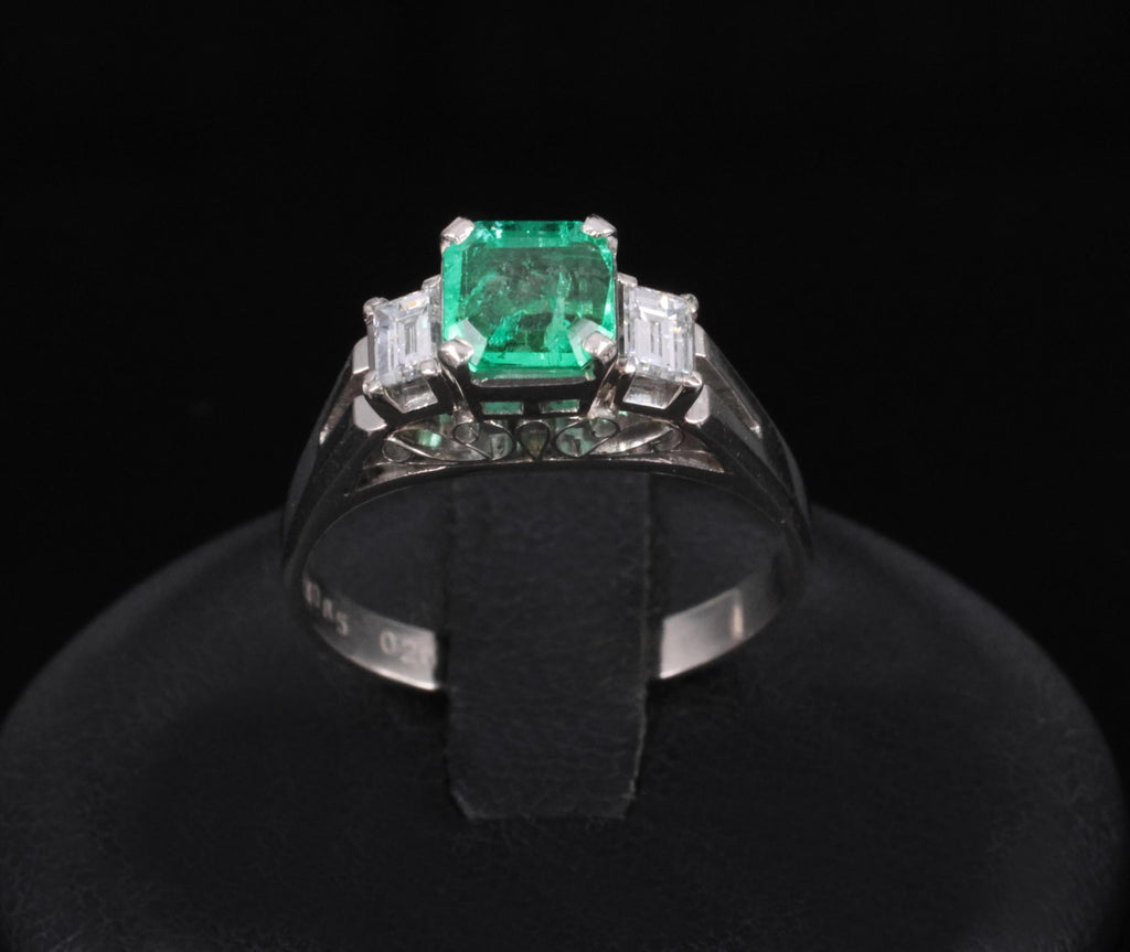 Estate 0.85ct Natural Colombian Emerald 0.26ct Diamond Platinum Ring, Size 6.25