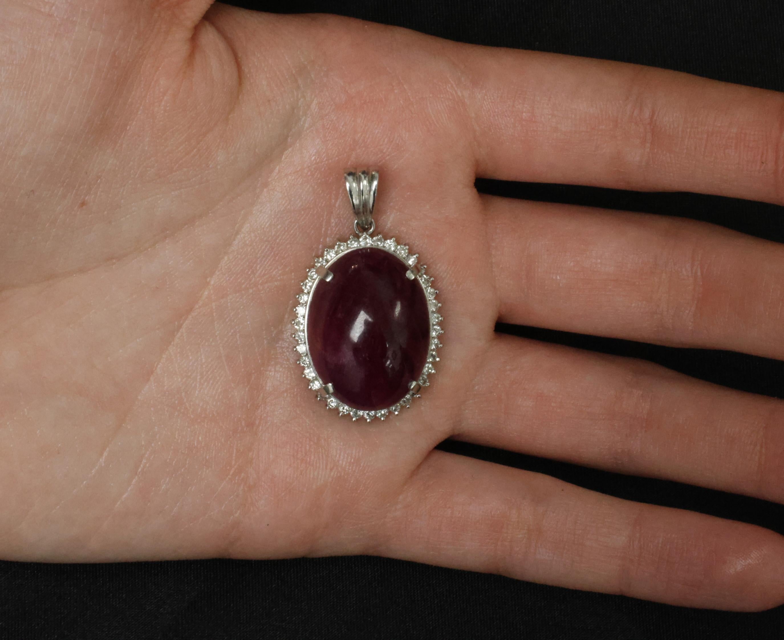 Vintage 29.45ct Natural Ruby & 0.85ct Diamond Platinum Pendant