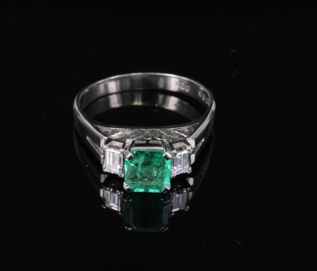 Estate 0.85ct Natural Colombian Emerald 0.26ct Diamond Platinum Ring, Size 6.25