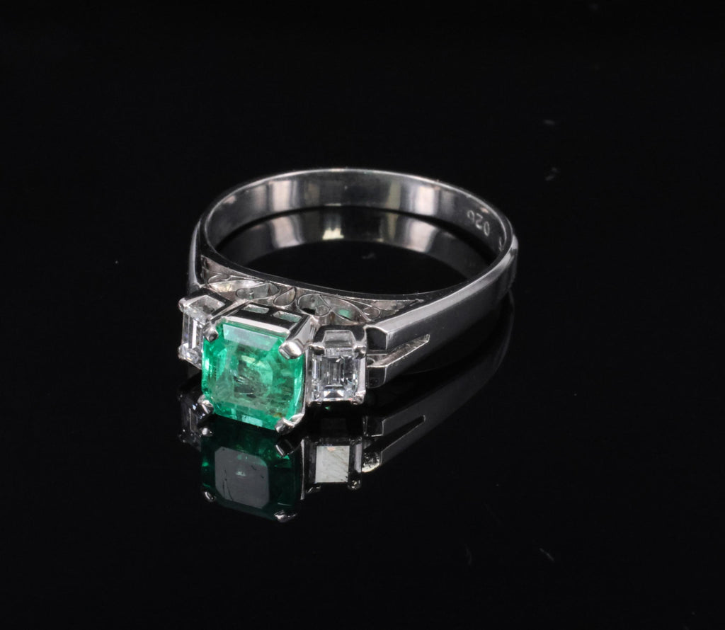 Estate 0.85ct Natural Colombian Emerald 0.26ct Diamond Platinum Ring, Size 6.25