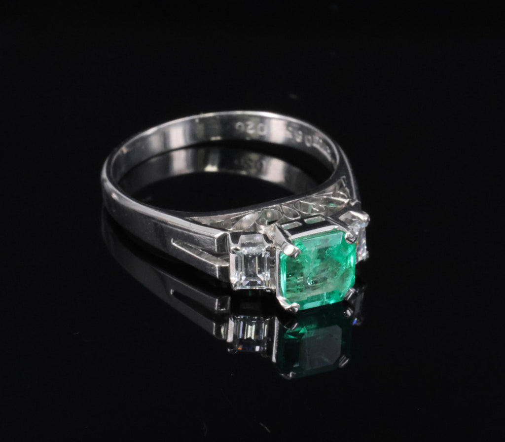 Estate 0.85ct Natural Colombian Emerald 0.26ct Diamond Platinum Ring, Size 6.25