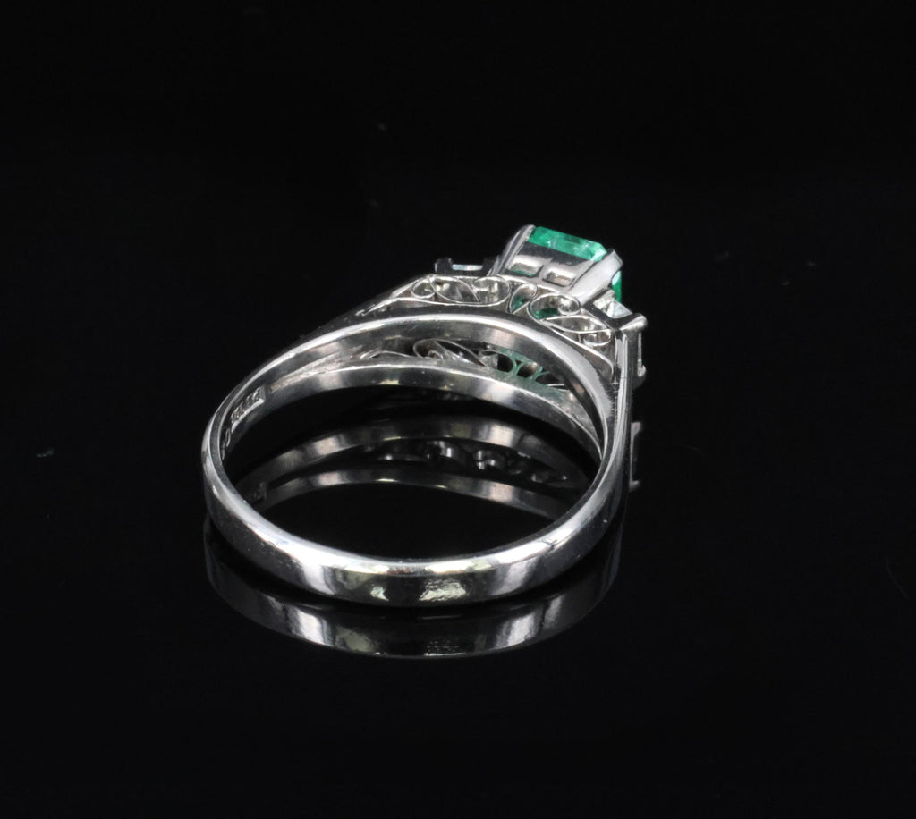 Estate 0.85ct Natural Colombian Emerald 0.26ct Diamond Platinum Ring, Size 6.25