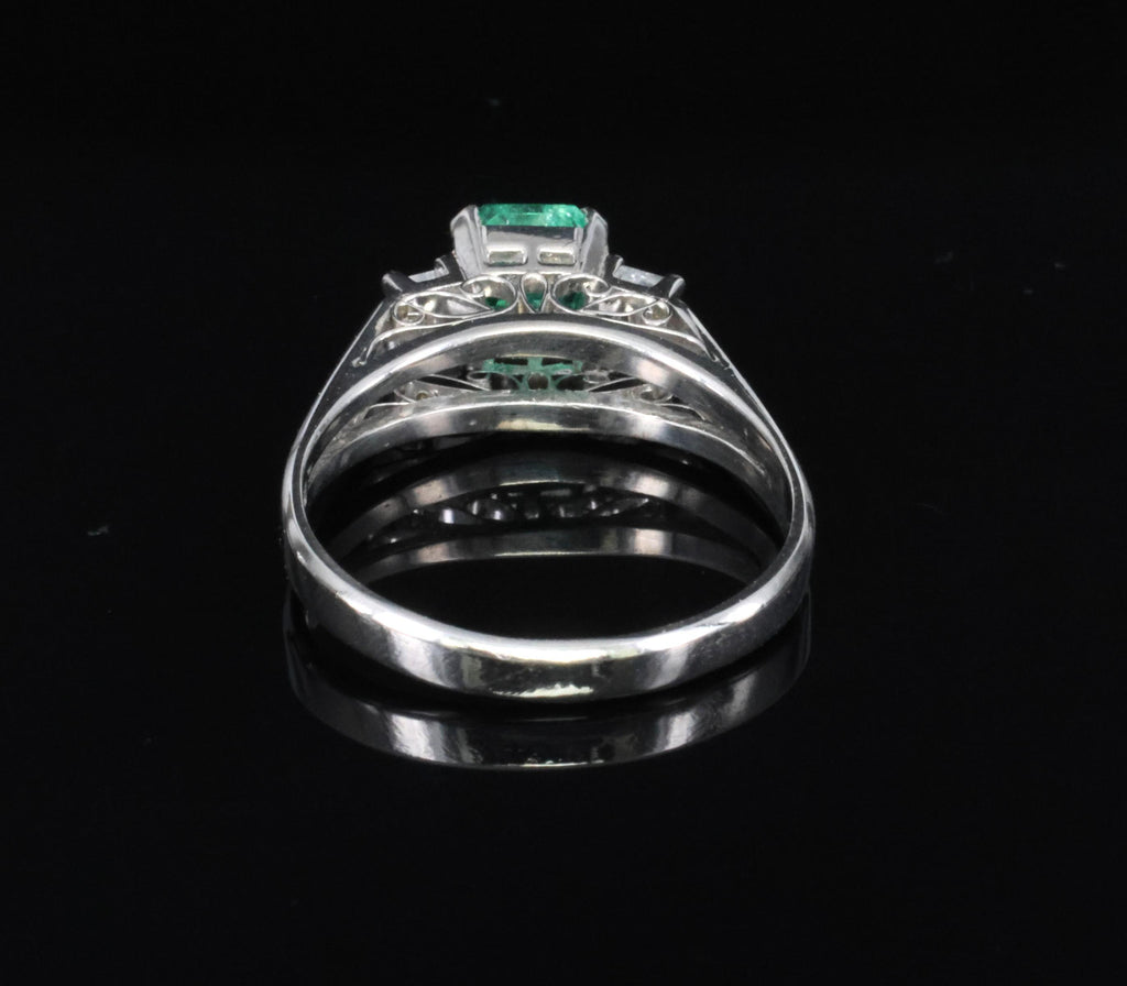 Estate 0.85ct Natural Colombian Emerald 0.26ct Diamond Platinum Ring, Size 6.25