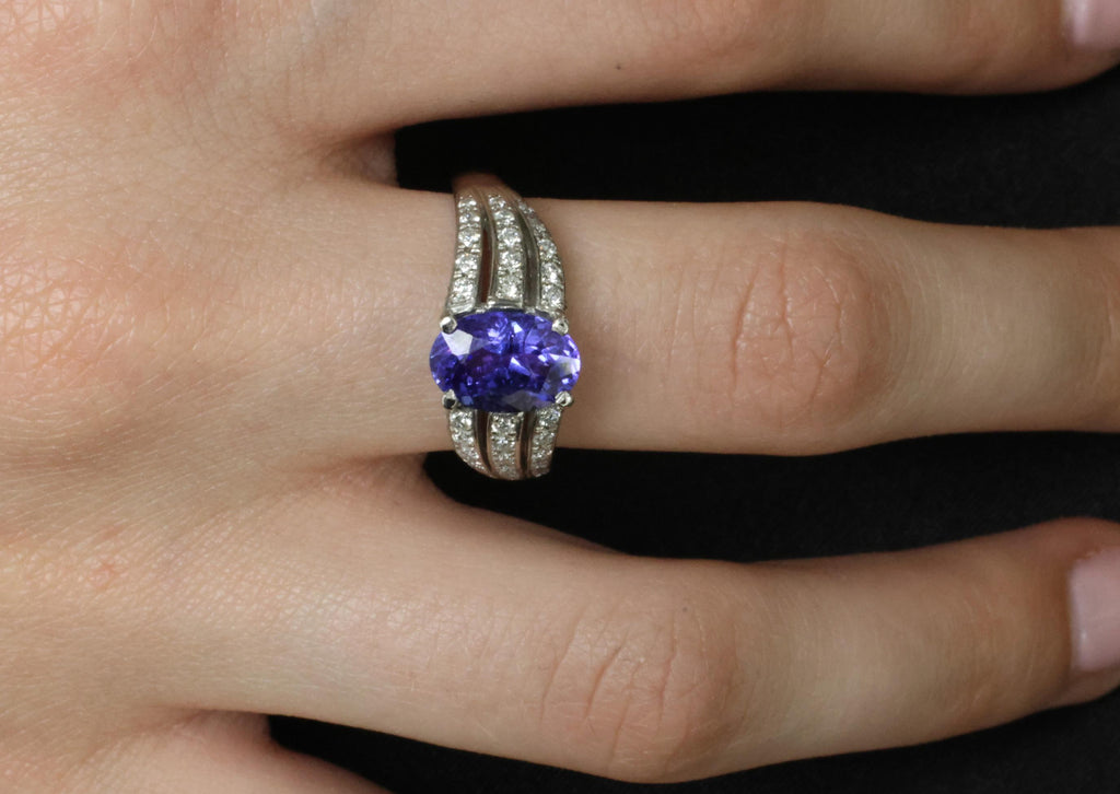 Estate 2.75ct Tanzanite & 0.43ct Diamond Fancy Platinum Ring Size 8