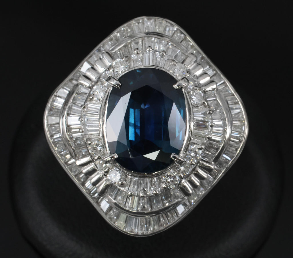 Massive 8.05ct GIA Thai Blue Sapphire & 3.16ct Diamond Platinum Ring, Size 7.5
