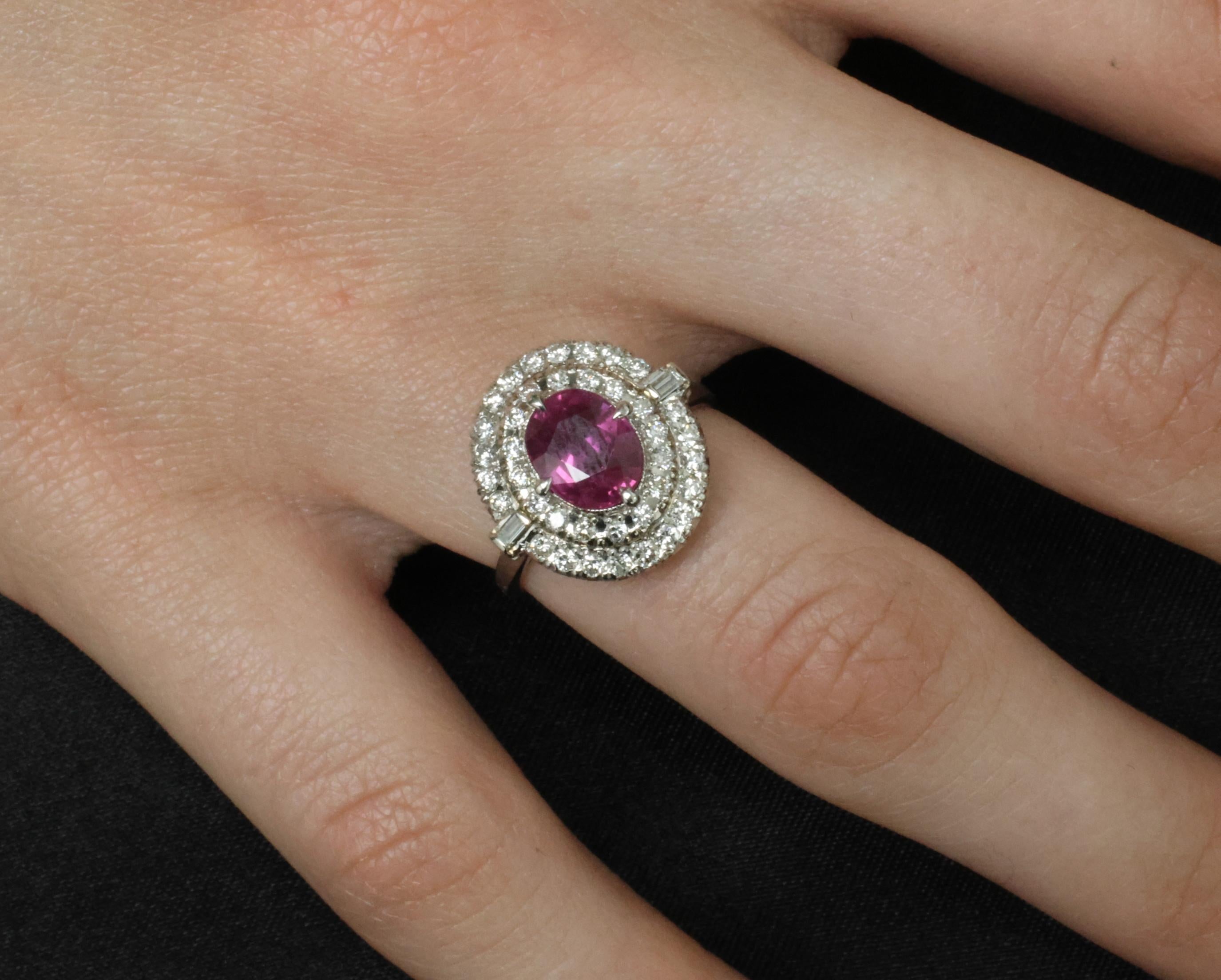 Fine Vintage 2.02ct GIA Thai Ruby & 0.83 Diamond Platinum Ring, Size 6