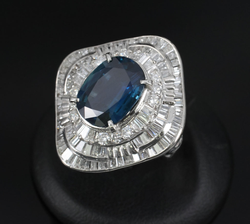 Massive 8.05ct GIA Thai Blue Sapphire & 3.16ct Diamond Platinum Ring, Size 7.5
