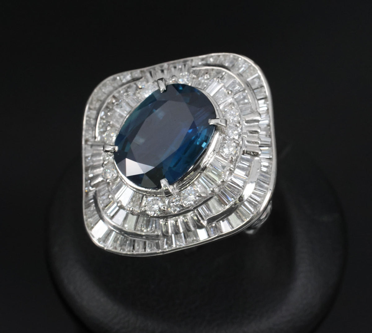 Massive 8.05ct GIA Thai Blue Sapphire & 3.16ct Diamond Platinum Ring, Size 7.5
