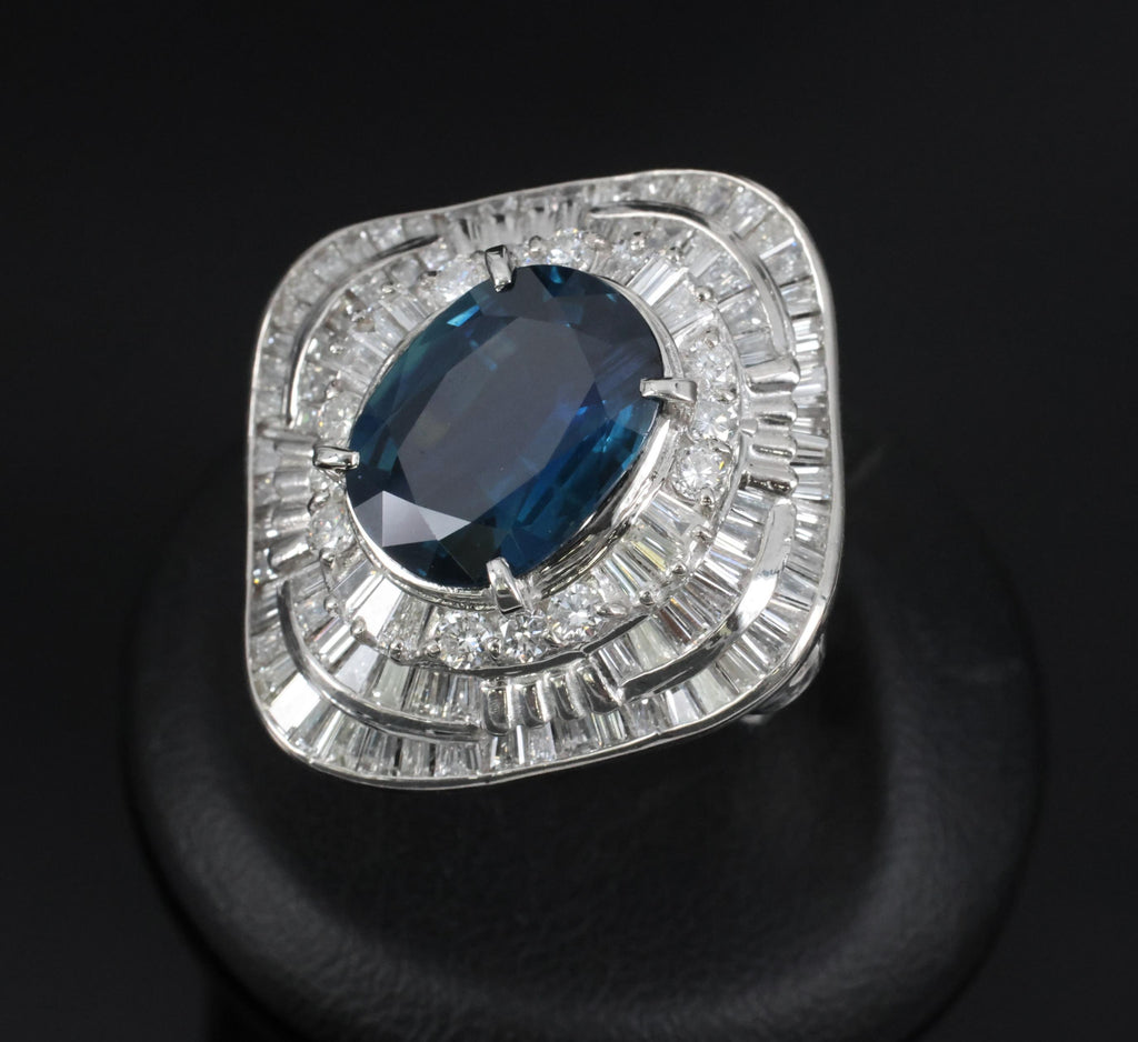 Massive 8.05ct GIA Thai Blue Sapphire & 3.16ct Diamond Platinum Ring, Size 7.5