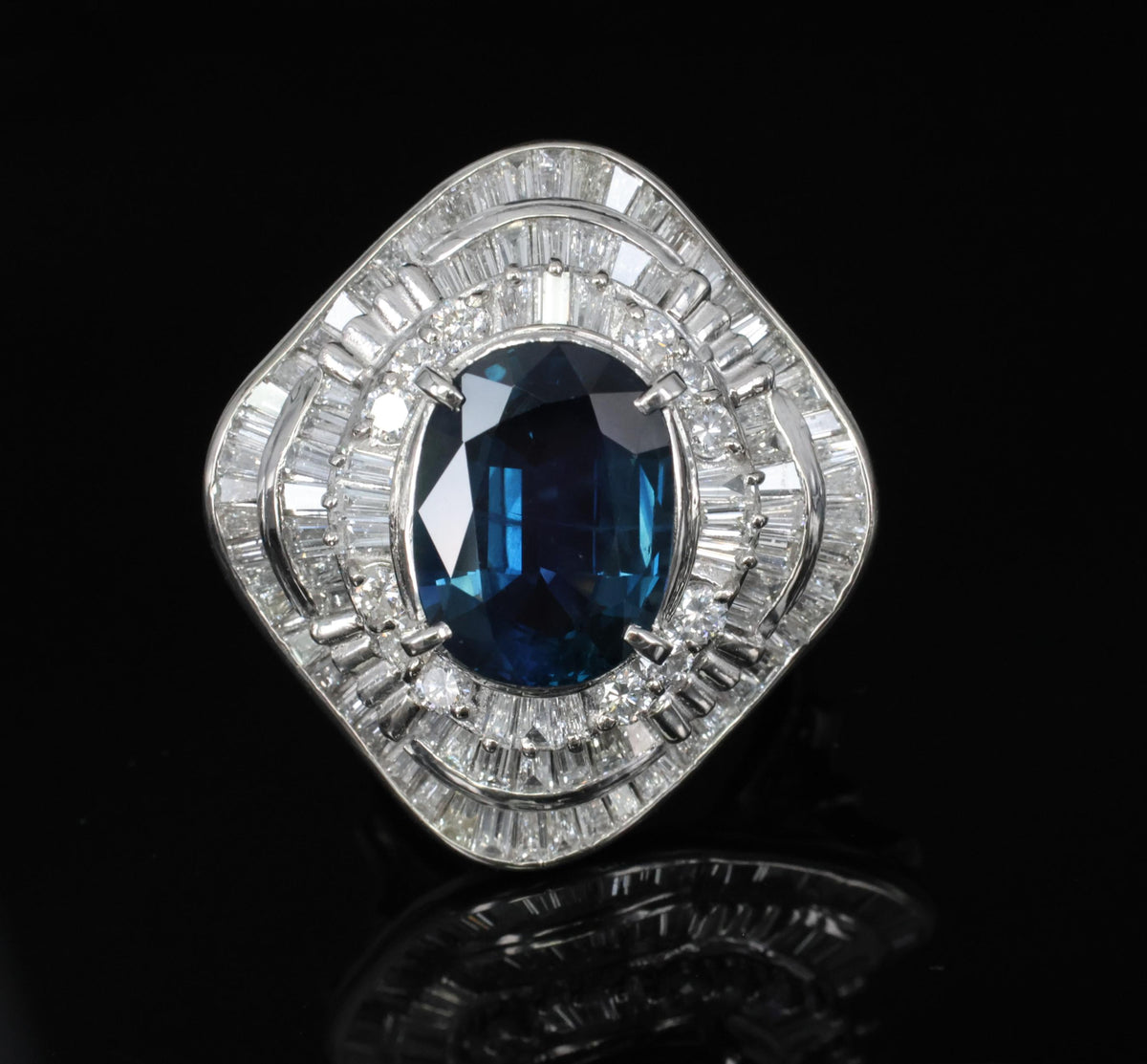 Massive 8.05ct GIA Thai Blue Sapphire & 3.16ct Diamond Platinum Ring, Size 7.5