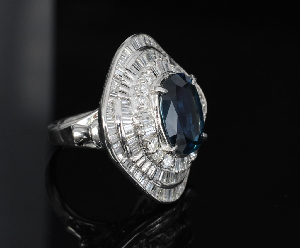 Massive 8.05ct GIA Thai Blue Sapphire & 3.16ct Diamond Platinum Ring, Size 7.5
