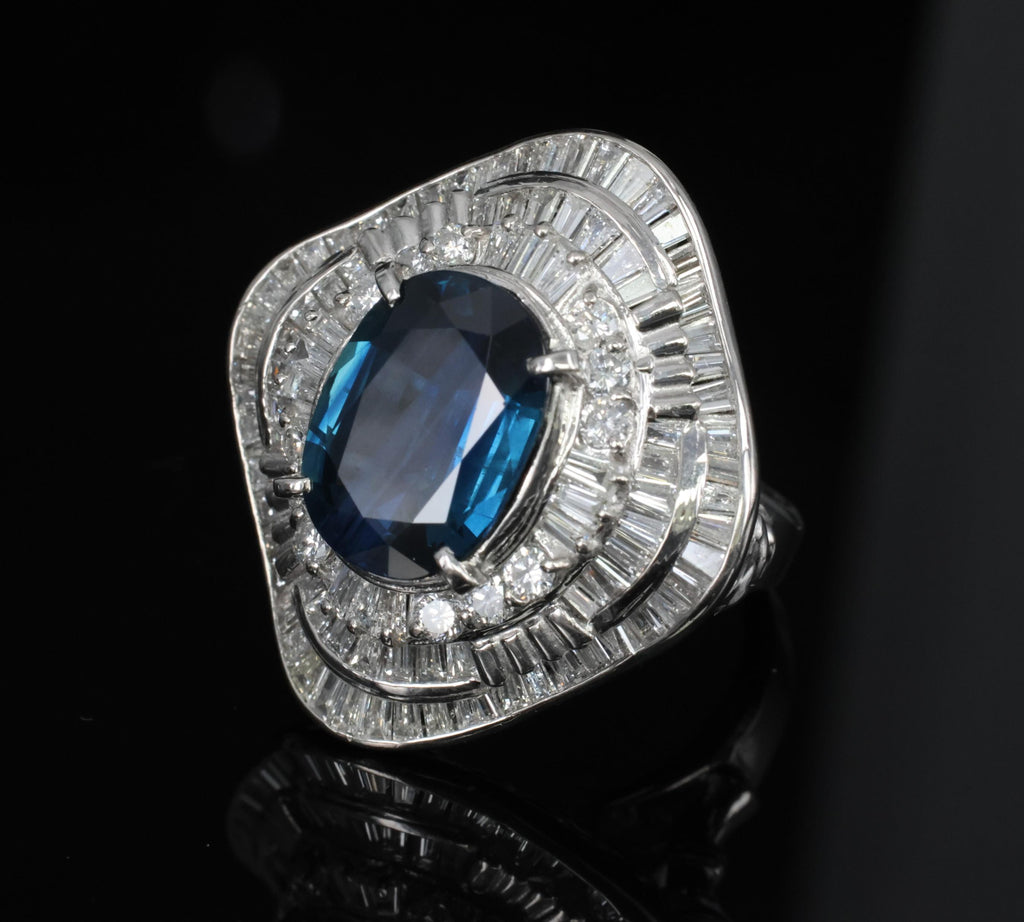 Massive 8.05ct GIA Thai Blue Sapphire & 3.16ct Diamond Platinum Ring, Size 7.5