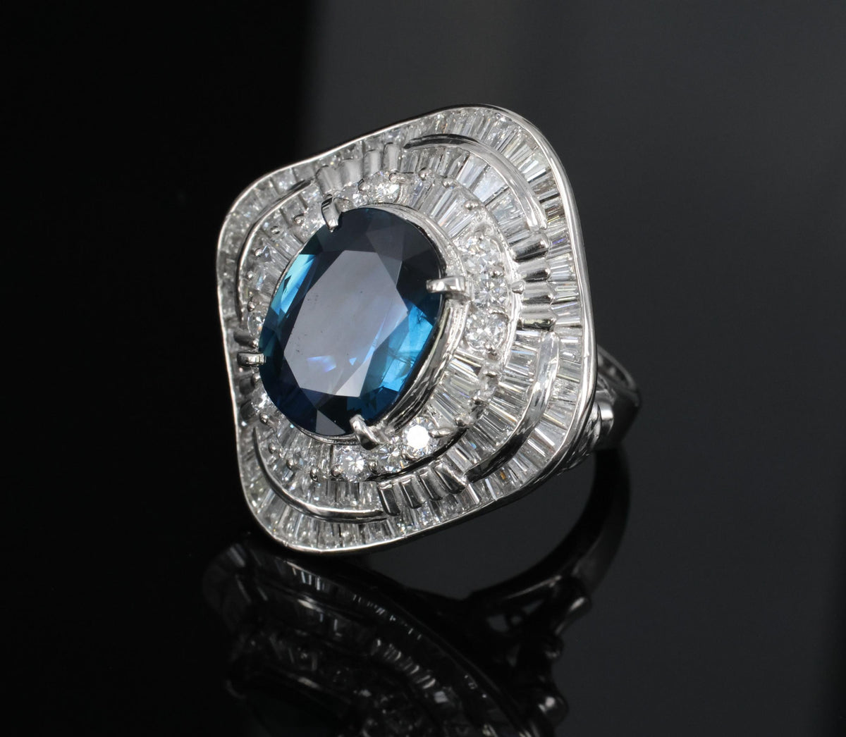 Massive 8.05ct GIA Thai Blue Sapphire & 3.16ct Diamond Platinum Ring, Size 7.5