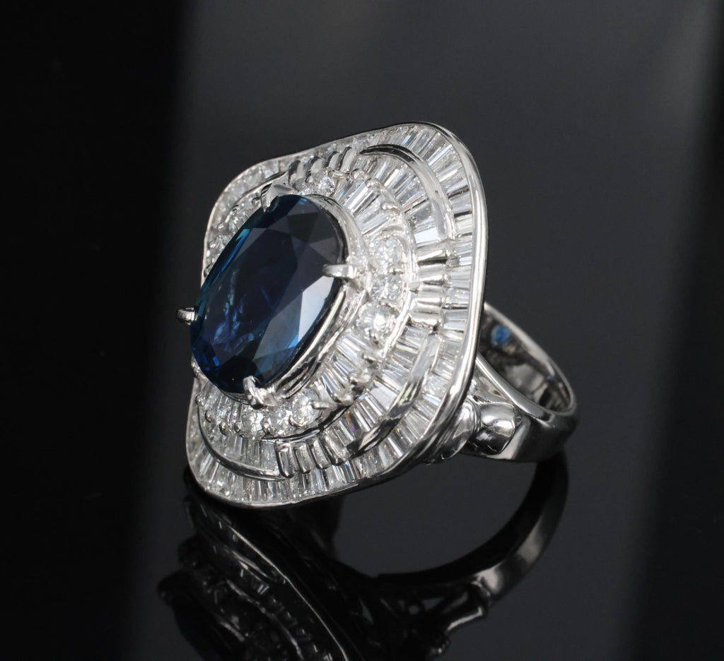 Massive 8.05ct GIA Thai Blue Sapphire & 3.16ct Diamond Platinum Ring, Size 7.5