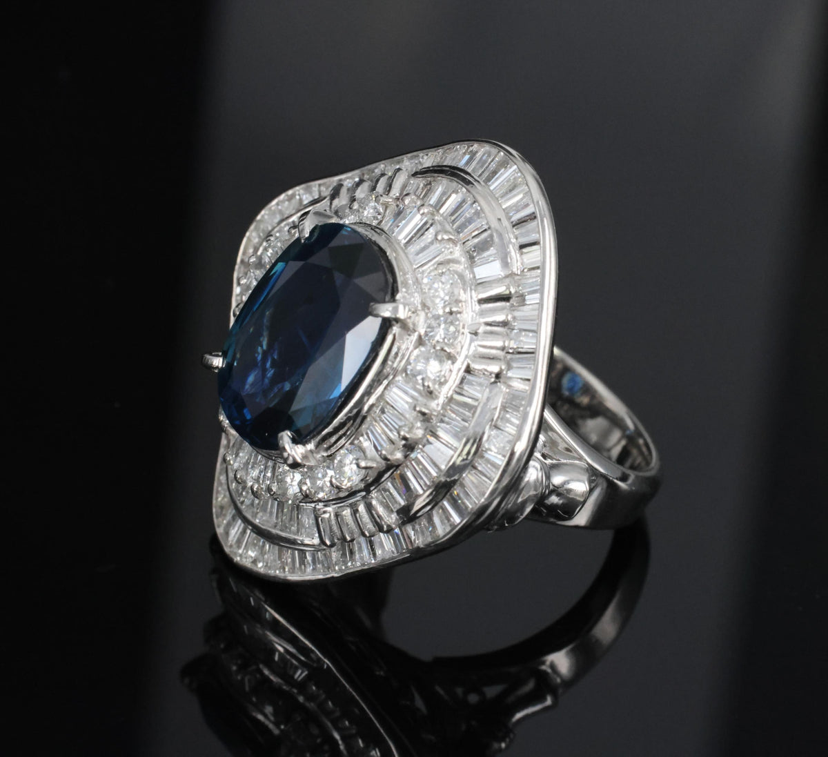 Massive 8.05ct GIA Thai Blue Sapphire & 3.16ct Diamond Platinum Ring, Size 7.5
