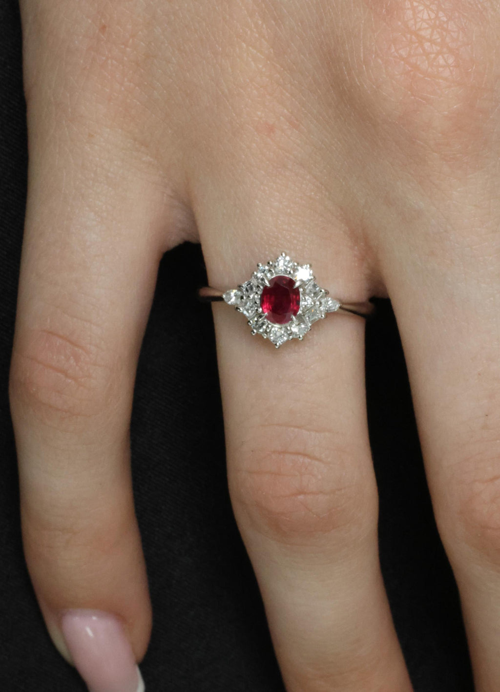 Fine 0.40ct Natural Ruby & 0.48ct Diamond Platinum Ring, Size 8.5