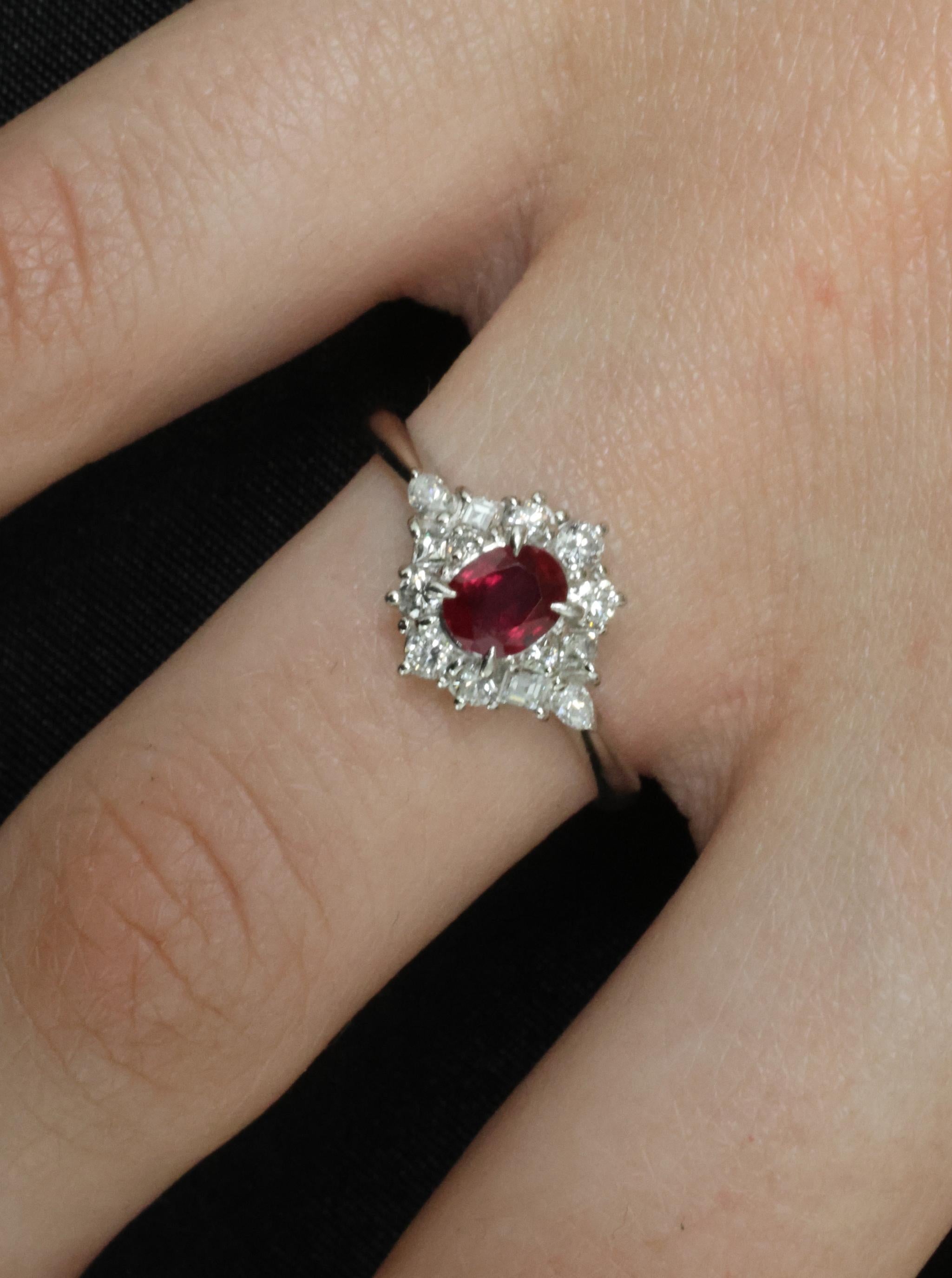 Fine 0.40ct Natural Ruby & 0.48ct Diamond Platinum Ring, Size 8.5
