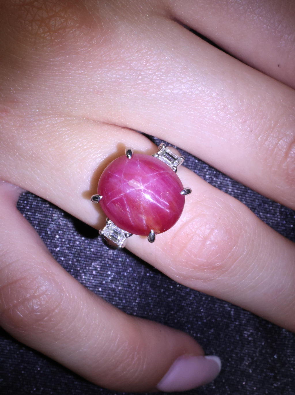Rare!!! 14.26 Natural Double Star Ruby & 0.38ct Diamond Platinum Ring Size 5.75