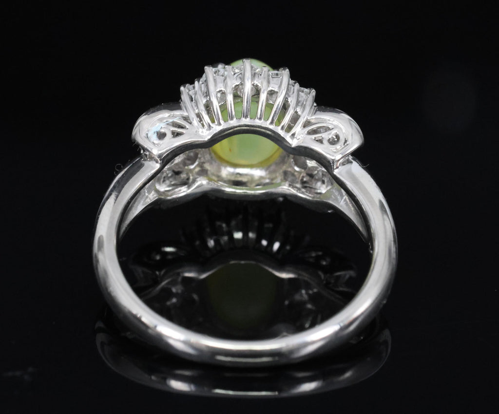Fine 2.98ct Natural Chrysoberyl Cat's Eye & 0.63ct Diamond Platinum Ring, Size 6