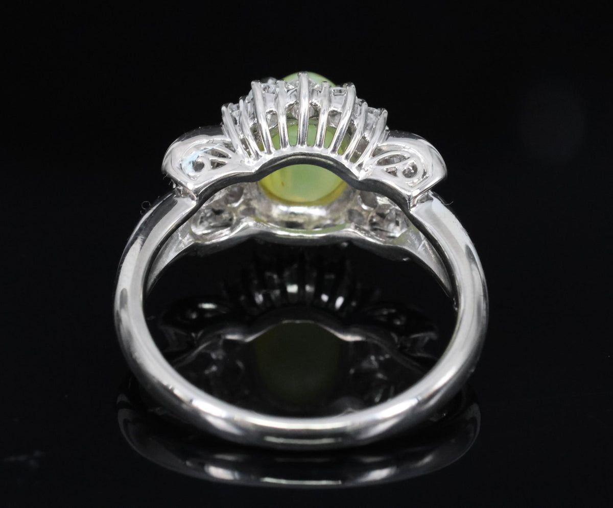Fine 2.98ct Natural Chrysoberyl Cat's Eye & 0.63ct Diamond Platinum Ring, Size 6