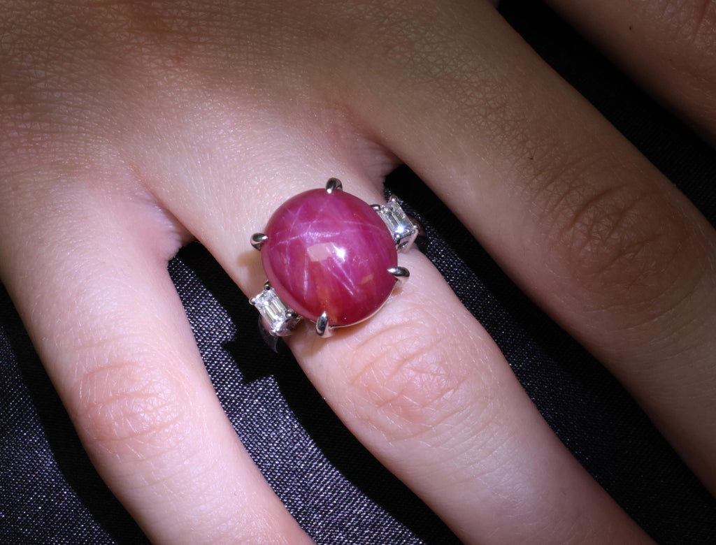 Rare!!! 14.26 Natural Double Star Ruby & 0.38ct Diamond Platinum Ring Size 5.75