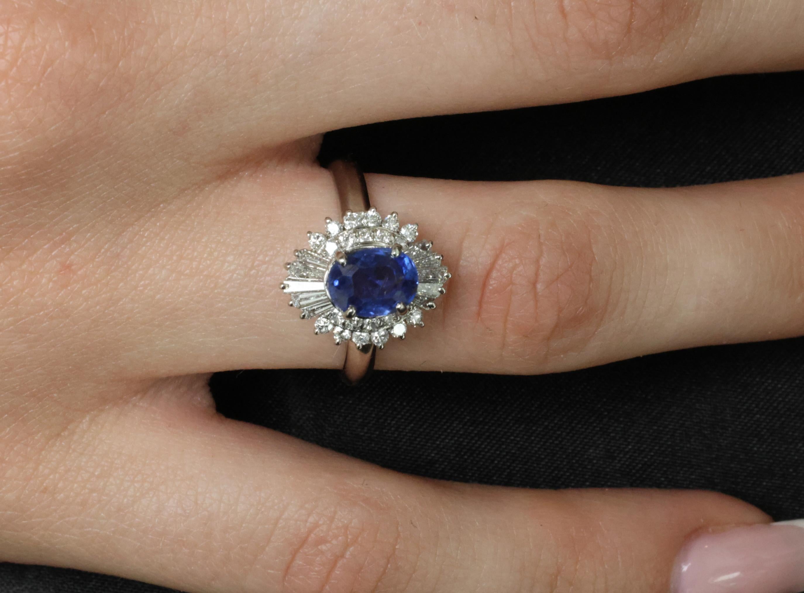 1.85ct GIA Ceylon No Heat Blue Sapphire & 0.60ct Diamond Platinum Ring Size 7