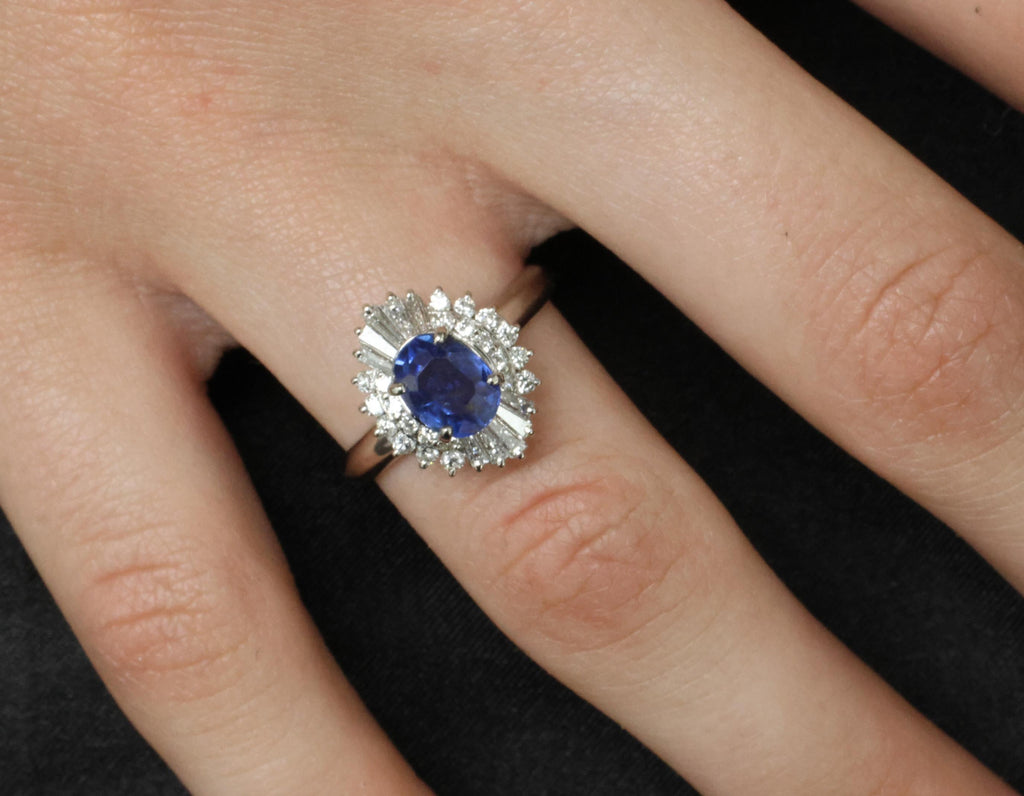 1.85ct GIA Ceylon No Heat Blue Sapphire & 0.60ct Diamond Platinum Ring Size 7