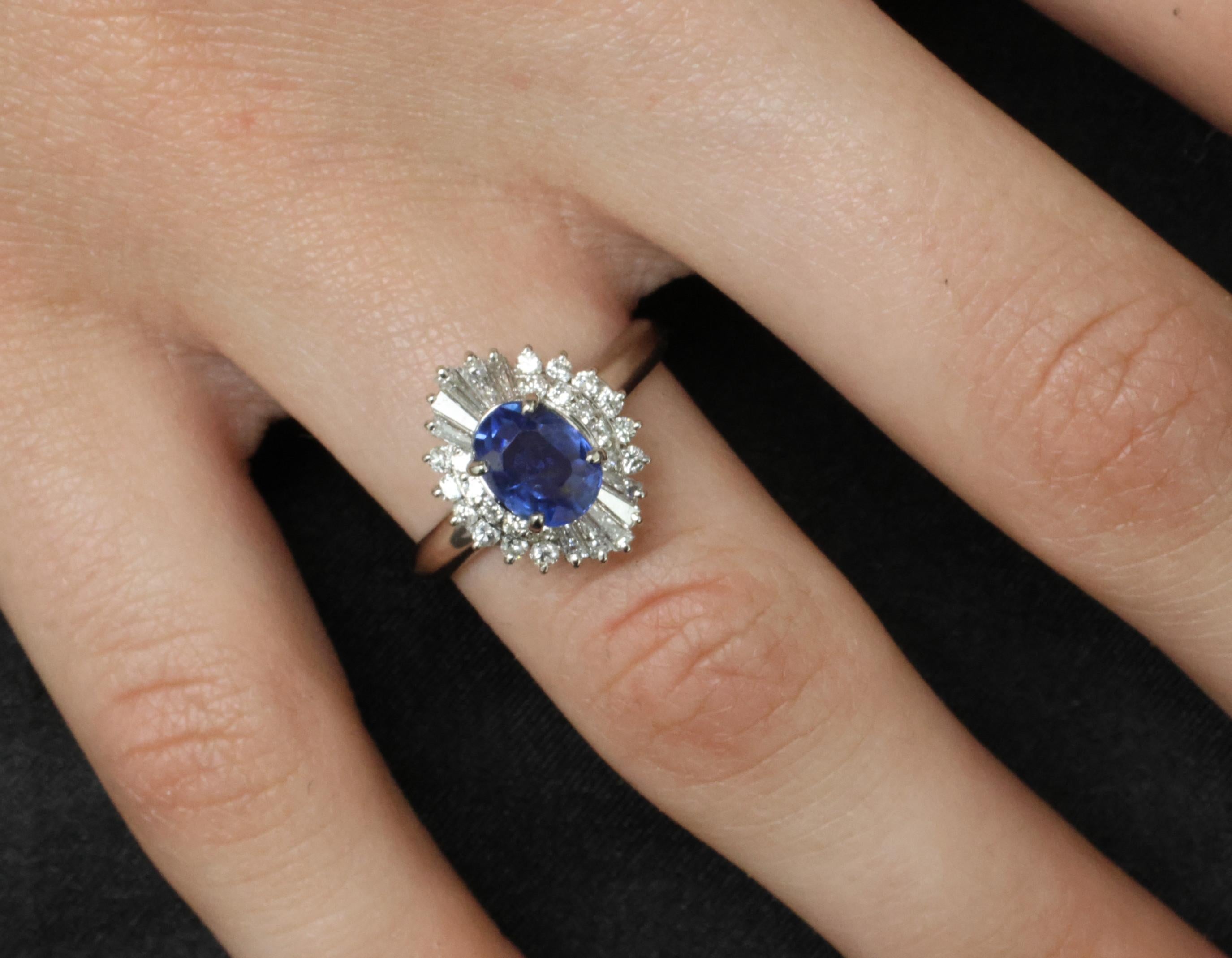 1.85ct GIA Ceylon No Heat Blue Sapphire & 0.60ct Diamond Platinum Ring Size 7