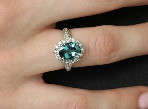2.78ct Natural Indicolite Blue Tourmaline 0.44ct Diamond Platinum Ring Size 5.5