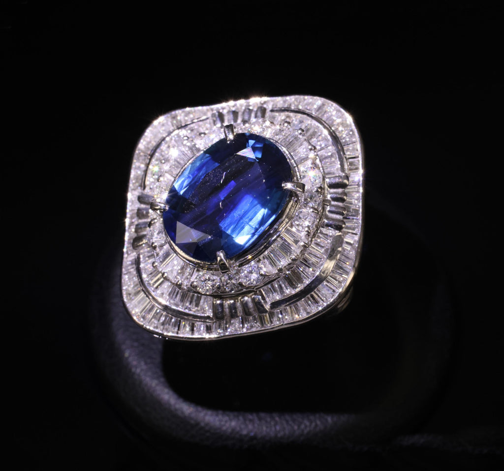 Massive 8.05ct GIA Thai Blue Sapphire & 3.16ct Diamond Platinum Ring, Size 7.5
