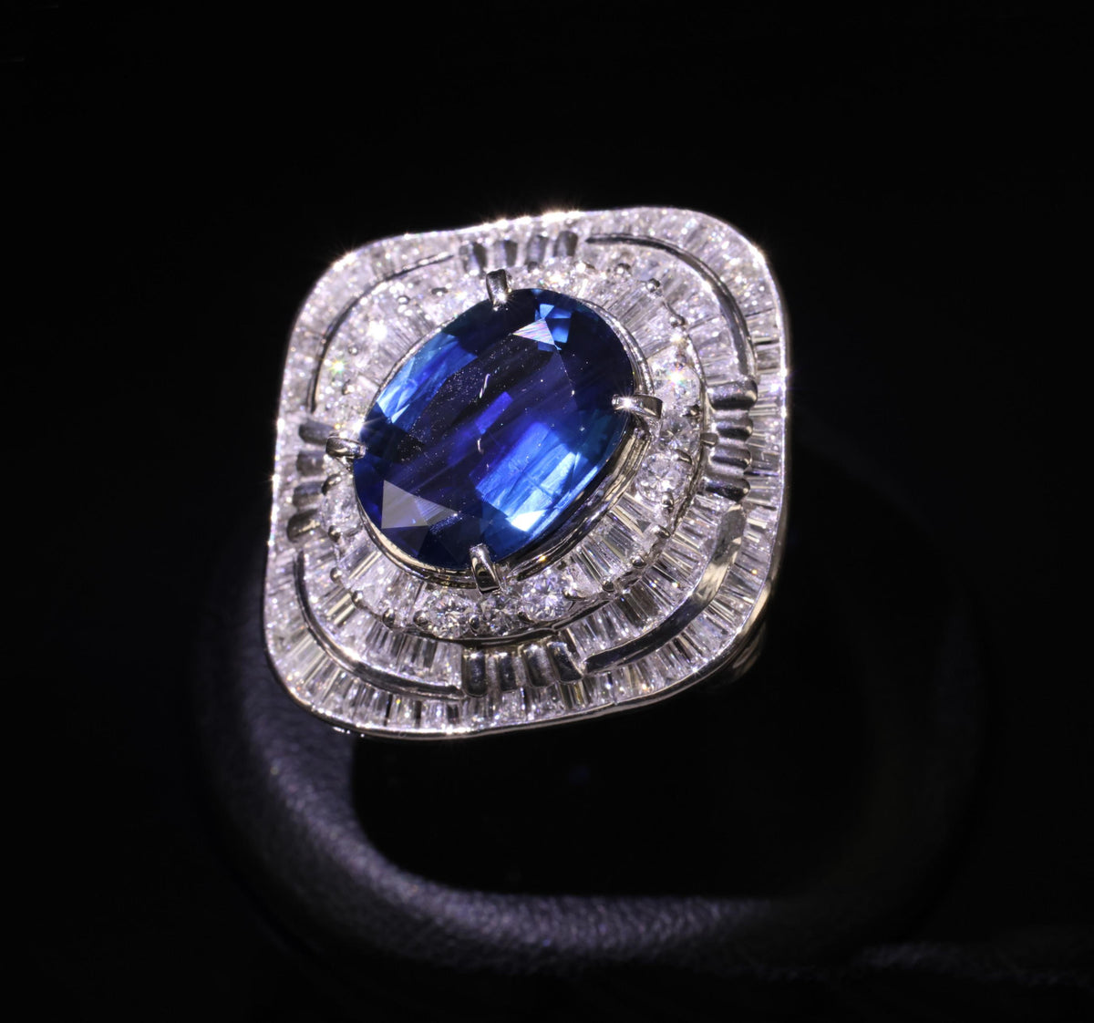 Massive 8.05ct GIA Thai Blue Sapphire & 3.16ct Diamond Platinum Ring, Size 7.5