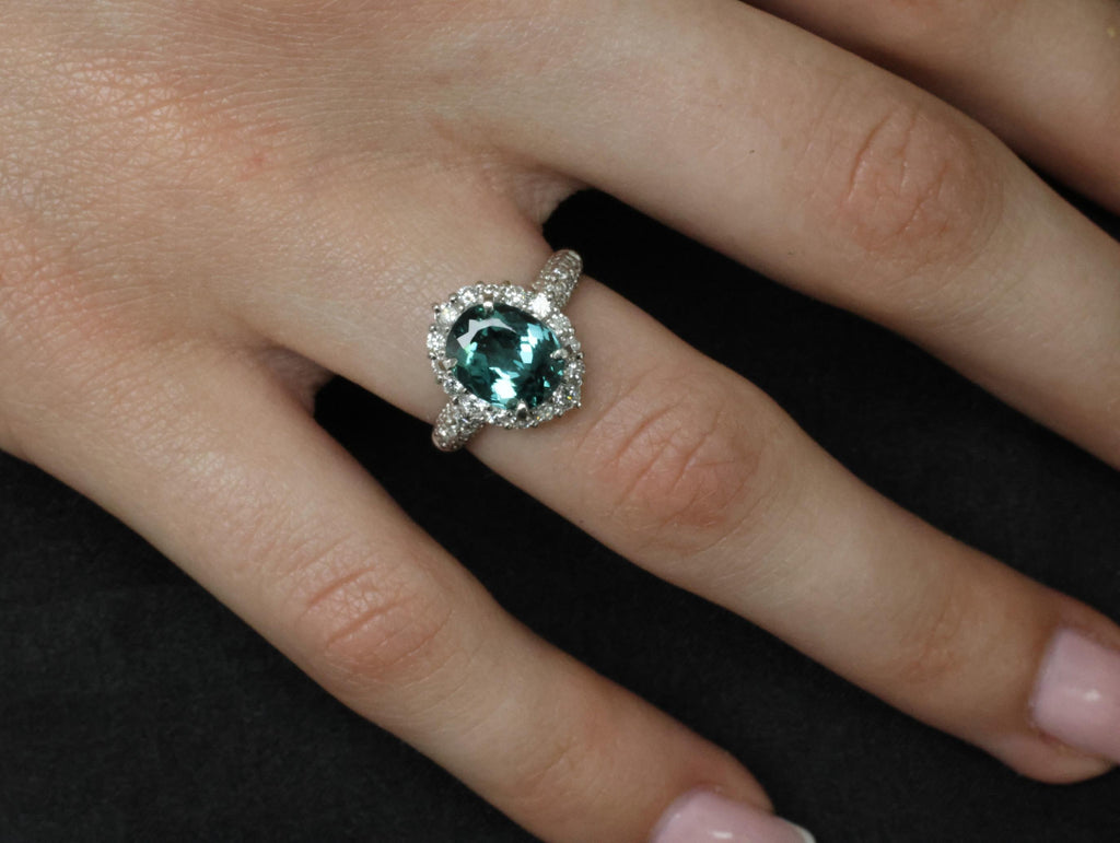 2.78ct Natural Indicolite Blue Tourmaline 0.44ct Diamond Platinum Ring Size 5.5