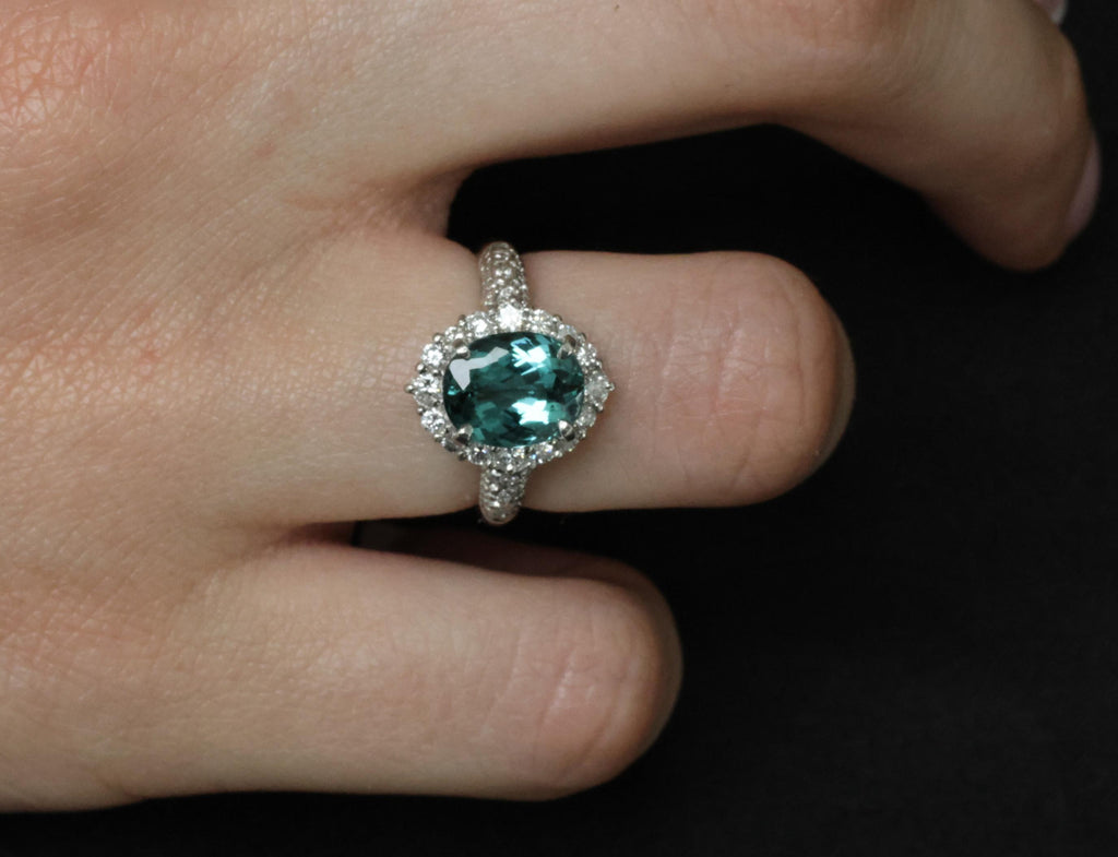 2.78ct Natural Indicolite Blue Tourmaline 0.44ct Diamond Platinum Ring Size 5.5