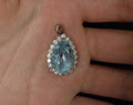 Fine 12.83ct Pear Shape Blue Topaz & 1.13ct Diamond Platinum Pendant