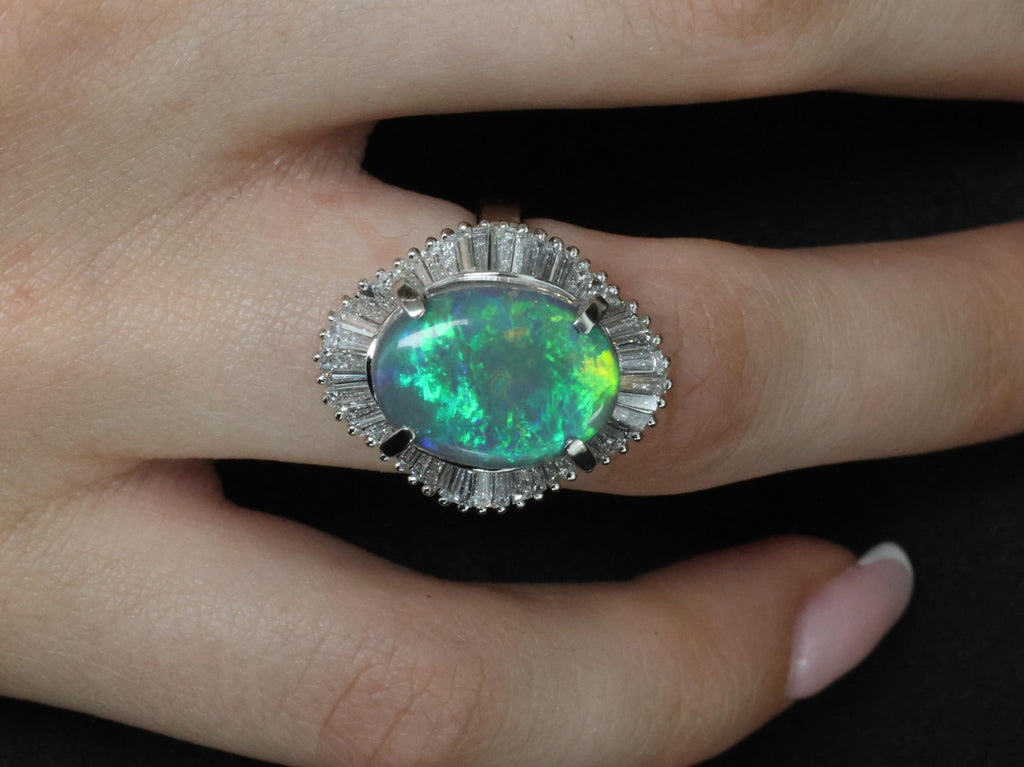 Rare 4.62ct Natural Untreated Black Opal & 1.65ct Diamond Platinum Ring Size 5.5
