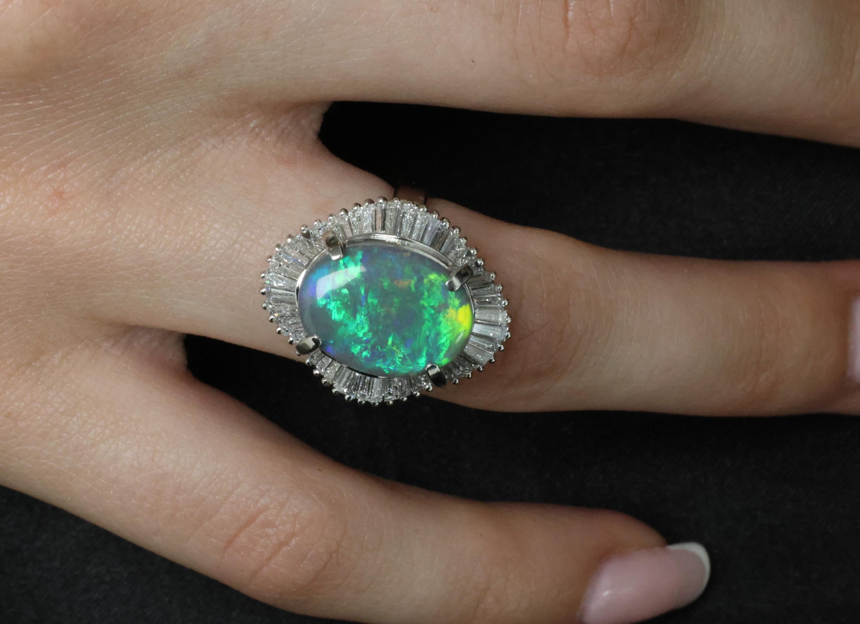 Rare 4.62ct Natural Untreated Black Opal & 1.65ct Diamond Platinum Ring Size 5.5