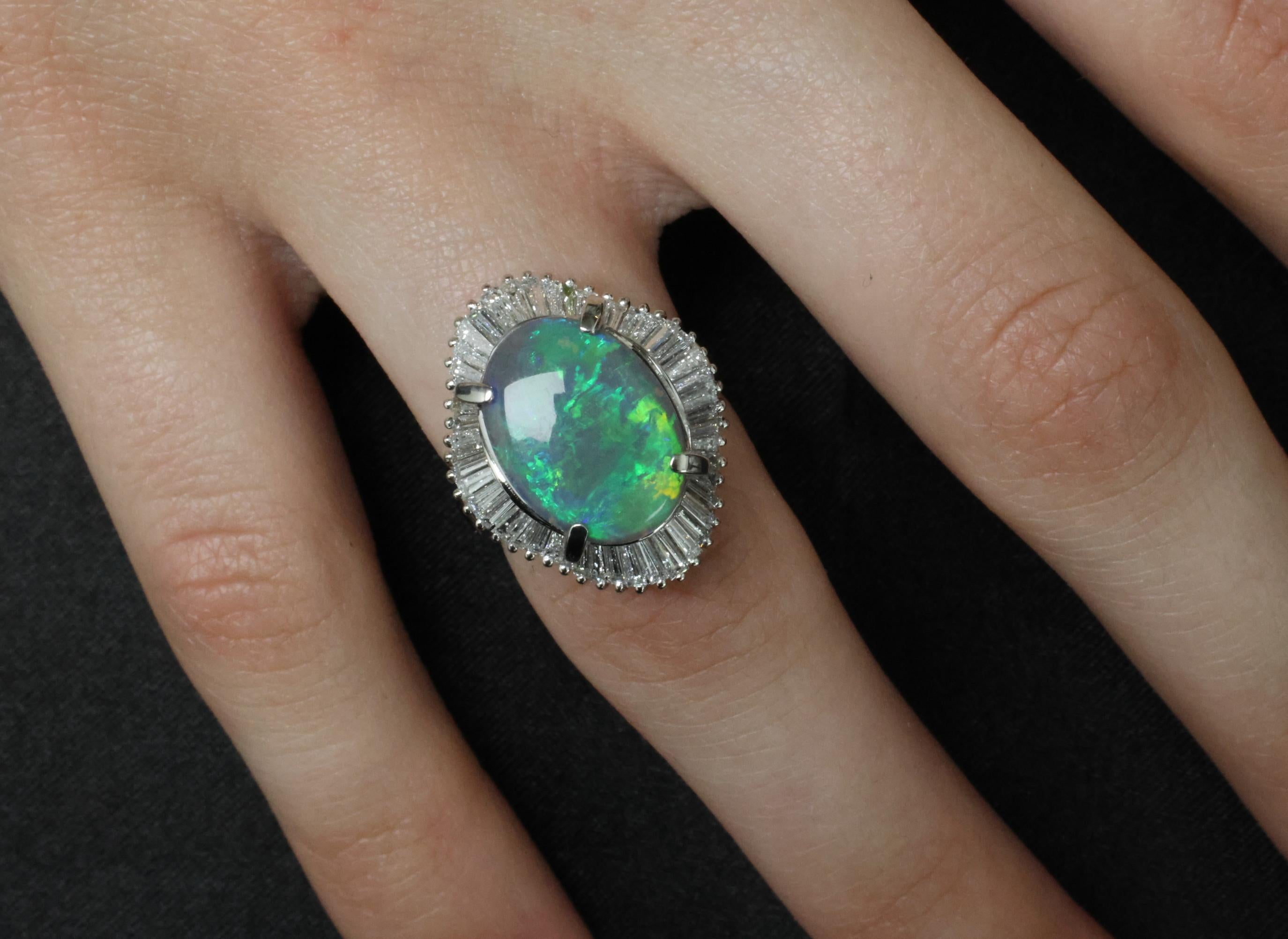 Rare 4.62ct Natural Untreated Black Opal & 1.65ct Diamond Platinum Ring Size 5.5