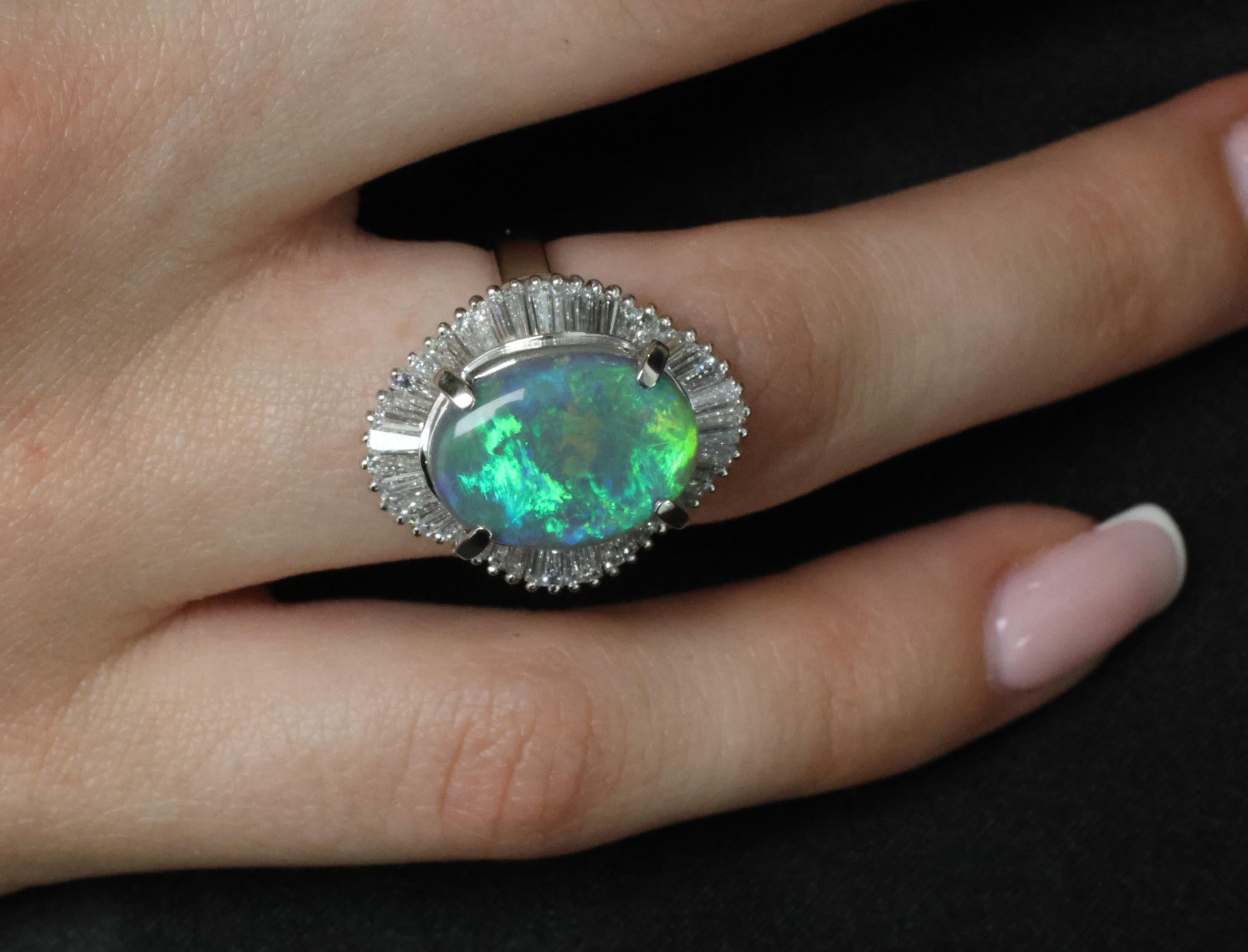 Rare 4.62ct Natural Untreated Black Opal & 1.65ct Diamond Platinum Ring Size 5.5