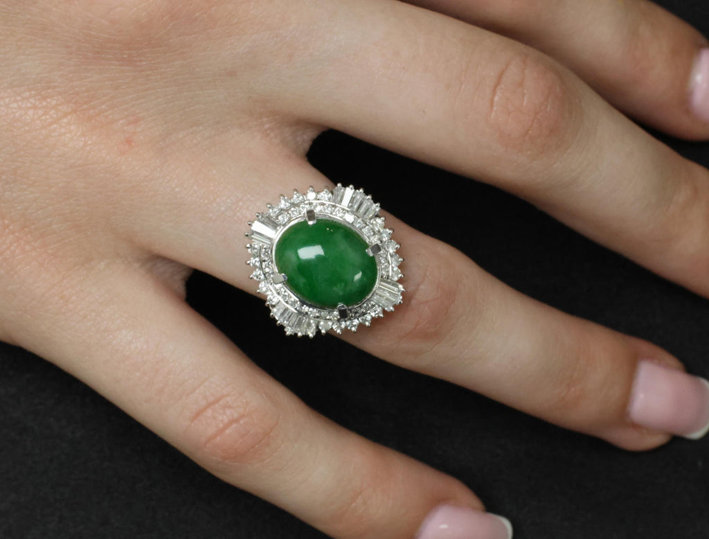 5.59ct GIA Natural Burmese Jadeite Jade 1.10ct Diamond Platinum Ring, Size 5.75